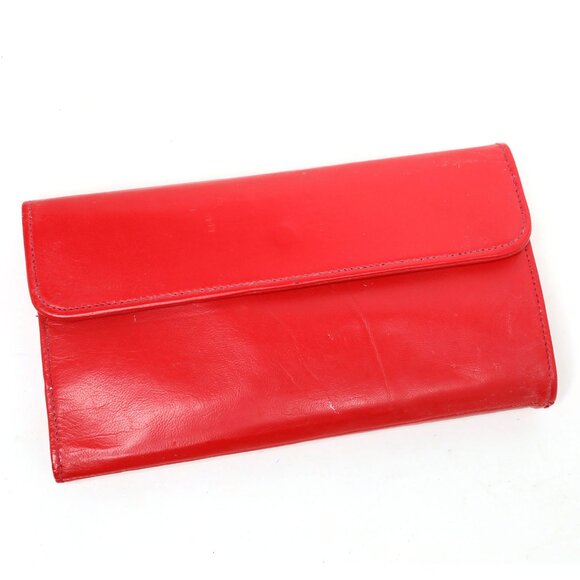 Vintage Merangue Red Genuine Leather Bifold Wallet with Calculator & Pen Retro - Picture 11 of 11